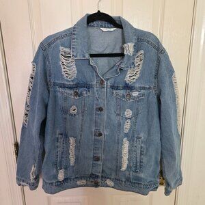 Highway Jeans Button-Up Distressed Denim Jacket Grunge Blue Wash Y2K SZ L